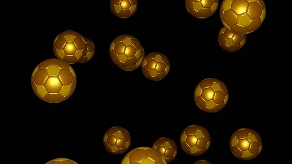 Many Golden Football Balls Black Background Luxury Soccer Balls Sport — Stock Fotó