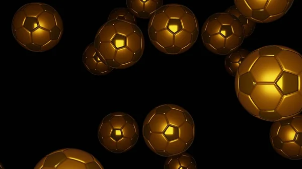 Many Golden Football Balls Black Background Luxury Soccer Balls Sport — Fotografia de Stock