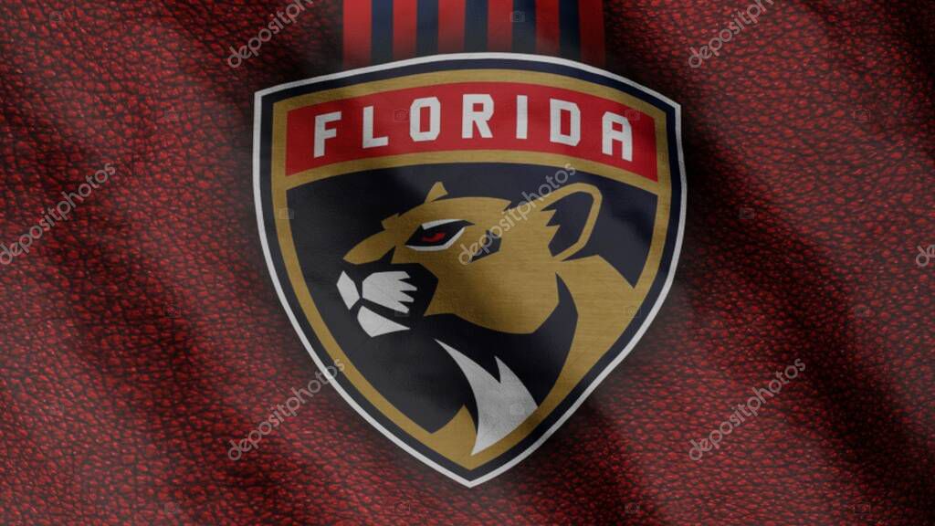 Florida Panthers hockey club flag waving in the Wind. Florida Panthers HC. Team flag.