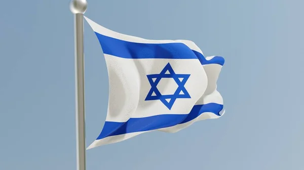 Israeli flag on flagpole. Israel flag fluttering in the wind. National flag.