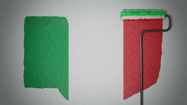Роллер Малює Стіну Кольорами Італійського Прапора Концепція Подорожі Італія Національний — стокове фото