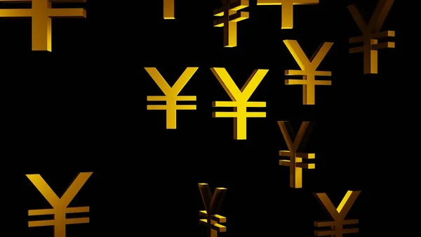 Golden Japanese Yen or Chinese Yuan currency signs on black background. JPY.