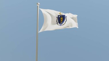 Massachusetts flag on flagpole. MA flag fluttering in the wind. USA. National flag.