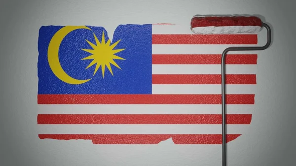 Roller Paints Wall Colors Malaysian Flag Travel Concept Malaysia National — Stockfoto