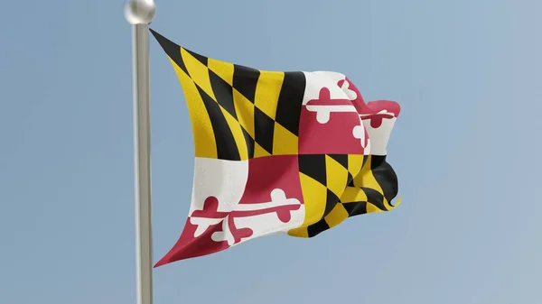 Maryland flag on flagpole. MD flag fluttering in the wind. USA. National flag.