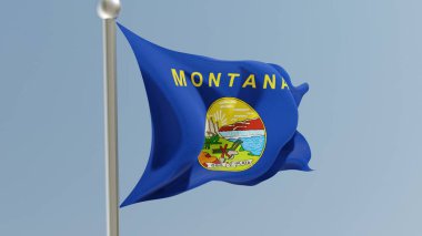 Montana flag on flagpole. MT flag fluttering in the wind. National flag.