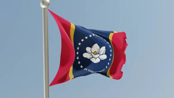 Mississippi Flag Flagpole Flag Fluttering Wind Usa National Flag — Foto Stock