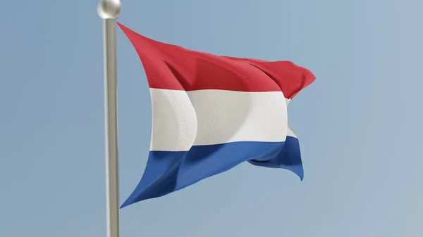 Dutch flag on flagpole. Netherlands flag fluttering in the wind. National flag.