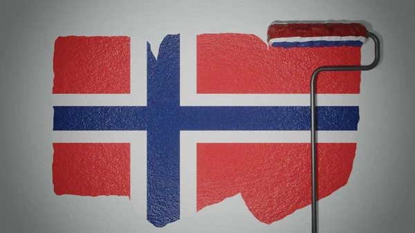 Roller Paints Wall Colors Norwegian Flag Travel Concept Norway National — 图库照片