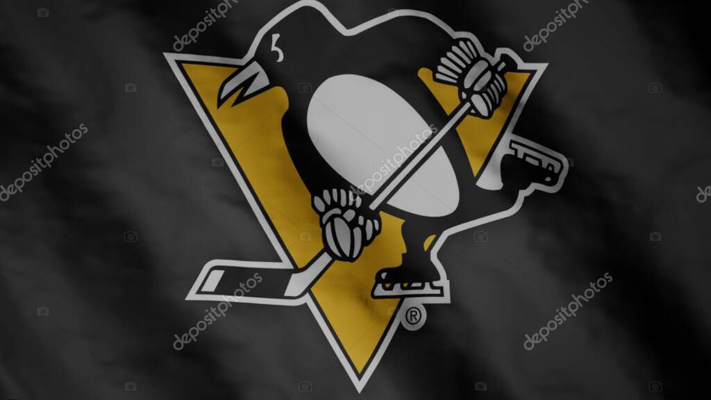 Pittsburgh Penguins hockey club flag waving in the Wind. Pittsburgh Penguins HC. Team flag.