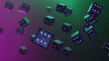 Purple dice on gradient background. Gambling concept. Casino.