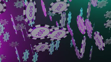 Poker Chips. Colorful chips on gradient background. Online casino concept. Gambling.