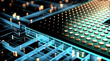 CPU. Modern processor. Motherboard. Computer chip with connections and signals. Central Processor unit.