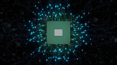 CPU. Modern processor. Motherboard. Computer chip with connections and signals. Central Processor unit.