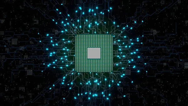Cpu Modern Processor Motherboard Computer Chip Connections Signals Central Processor — 스톡 사진
