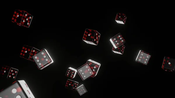 Κόκκινα Ζάρια Μαύρο Φόντο Ιδέα Του Παιχνιδιού Καζίνο Κύβοι — Φωτογραφία Αρχείου