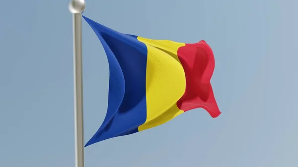 Румунський Прапор Флагполі Румунський Прапор Пурхає Вітрі Національний Прапор — стокове фото