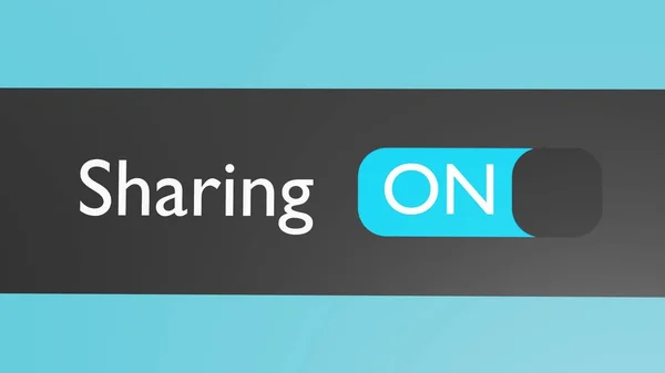Turn on Sharing button, slider. Mobile interface of cloud sharing. loud storage with access for friends and family members. Share photo library, music and files.