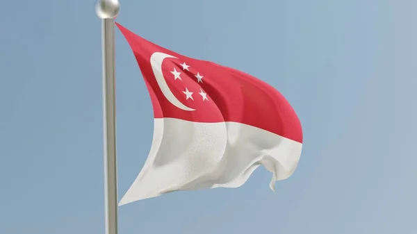 Singapore Flag Flagpole Singaporean Flag Fluttering Wind National Flag - Stock-foto