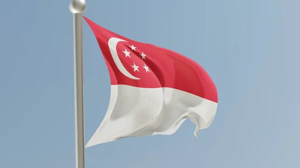 Singapore Flag Flagpole Singaporean Flag Fluttering Wind National Flag — Stok fotoğraf