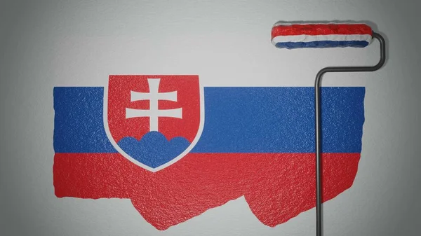 Roller Paints Wall Colors Slovak Flag Travel Concept Slovakia Republic — Stockfoto