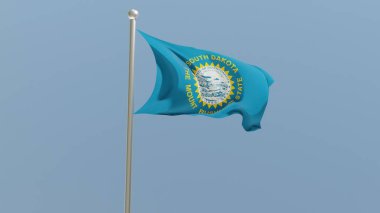 South Dakota flag on flagpole. SD flag fluttering in the wind. USA. National flag.