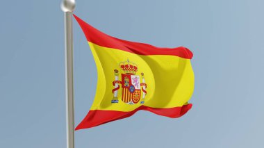 Spanish flag on flagpole. Spain flag fluttering in the wind. National flag.