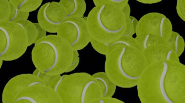 Many tennis balls on black background. Sport concept. Sport.