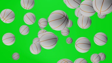 Many white Basketball balls on chromakey background. Basketball. Game.