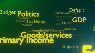 Economy background. Business terms. Money, politics employment GPD Intro