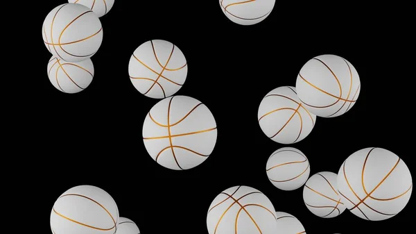 Many White Basketball Balls Black Background Sport Concept Game — Stockfoto