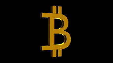 Golden Bitcoin sign on black background. Crypto currency. Crypto.