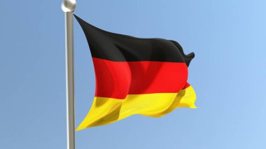 German flag on flagpole. Germany flag fluttering in the wind. National flag.