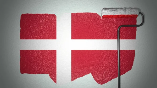Roller Paints Wall Colors Danish Flag Travel Concept Denmark National — Foto Stock