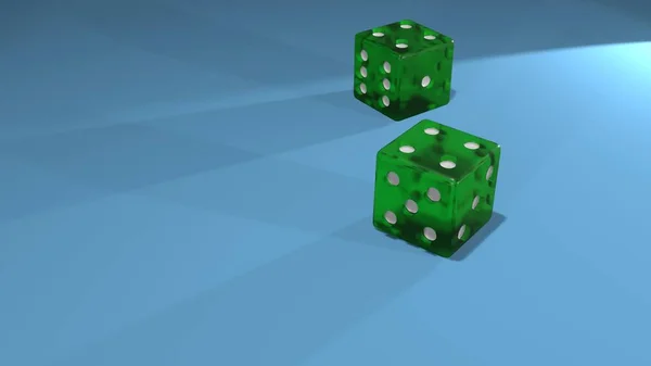 Dice Gambling Table Two Green Plastic Cubes Game — Stockfoto