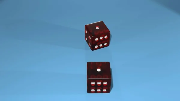 Dice Gambling Table Two Red Plastic Cubes Game — 图库照片