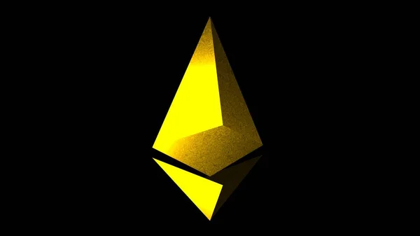 Golden Ethereum Sign Black Background Eth Crypto — Fotografia de Stock