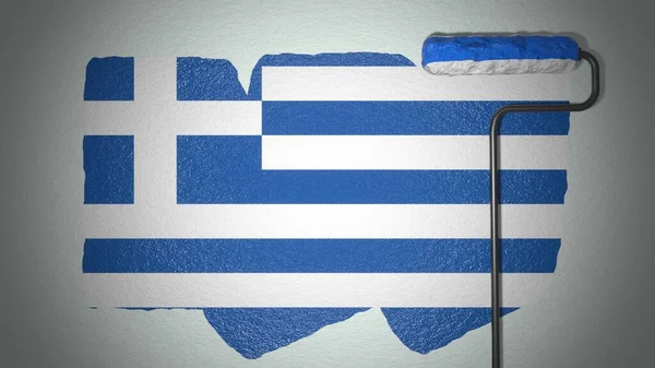 Roller Paints Wall Colors Greek Flag Travel Concept Greece National — Fotografia de Stock