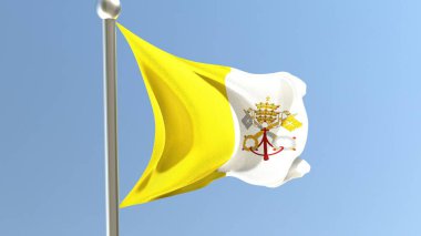 Vatican flag on flagpole. Vatican flag fluttering in the wind. National flag.