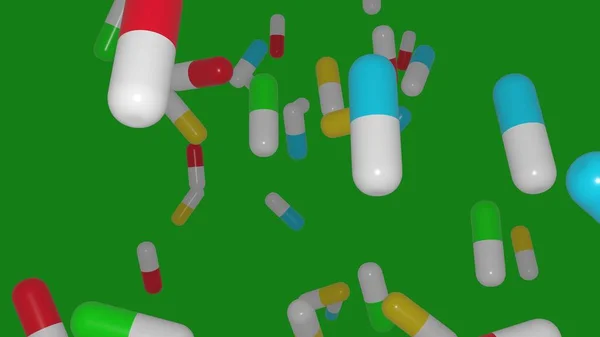 Many Pills Chromakey Background Medical Promotion Concept Painkiller — Stockfoto