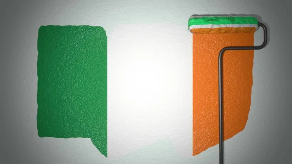 Ролик Окрашивает Стену Цвета Ирландского Флага Концепция Путешествия Ирландия Государственный — стоковое фото