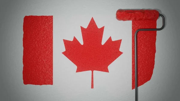 Roller Paints Wall Colors Canadian Flag Travel Concept Canada National — 스톡 사진