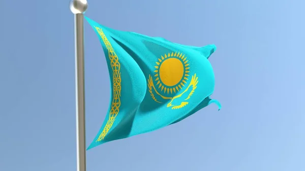 Казахстанский Флаг Машущий Ветру Государственный Флаг Казахстана Флагшток Государственный Флаг — стоковое фото