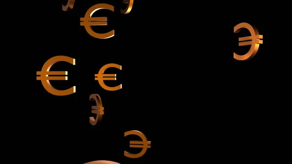 Golden Euro currency signs on black background. European money.