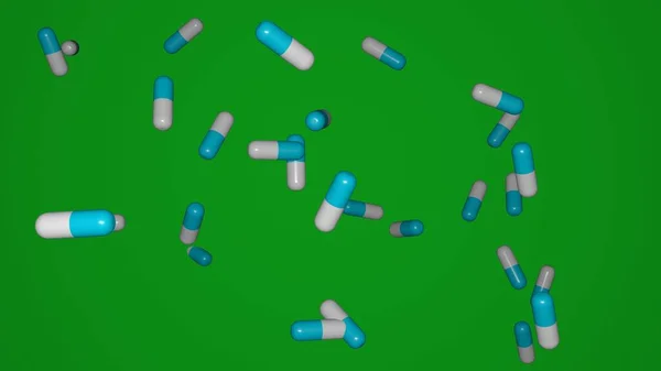 Many Pills Chromakey Background Medical Promotion Concept Painkiller — Zdjęcie stockowe