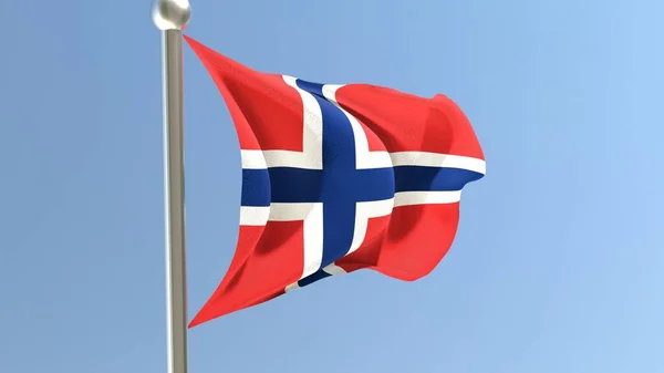 Норвежский Флаг Флагштоке Флаг Норвегии Развевается Ветру Государственный Флаг — стоковое фото