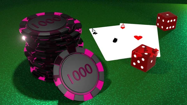 Poker Chips Gambling Table Casino Concept Poker Chips Stack Poker — 图库照片