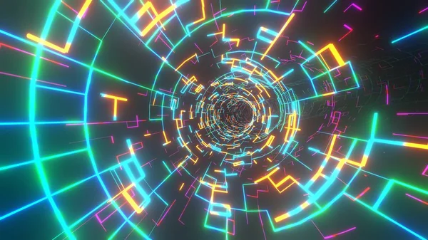 Futuristic Neon Portal Abstract Glowing Tunnel Neon Backdrop Portal — Stock Fotó