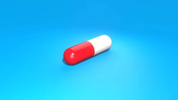 Red Pill Blue Background Medicine Concept Capsule Painkiller — Zdjęcie stockowe