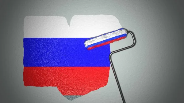 Roller Ζωγραφίζει Τον Τοίχο Χρώματα Της Ρωσικής Σημαίας Ταξιδιωτική Ιδέα — Φωτογραφία Αρχείου